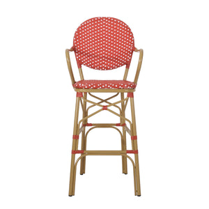 Outdoor Wicker and Aluminum French Barstools, Set of 2 with Rust-Resistant Frame - Natural