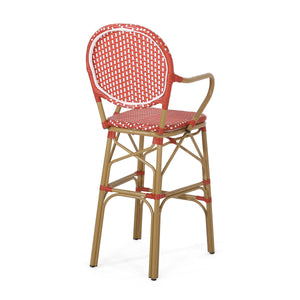 Outdoor Wicker and Aluminum French Barstools, Set of 2 with Rust-Resistant Frame - Natural