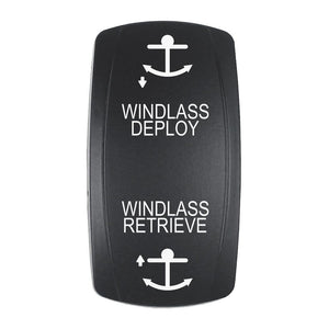Pacer Actuator - 'WINDLASS DPLY/RTRV' f/V Series Contura Switches - Black - Laser Etched (Top/Bottom Light) [EV2LE-WND] - TRAPSKI