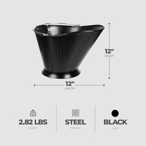 Panacea Products Modern Round Powder Coated Steel Fireplace Coal Scuttle, Black
