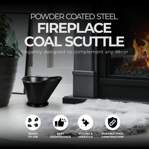 Panacea Products Modern Round Powder Coated Steel Fireplace Coal Scuttle, Black