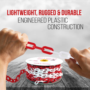Pyle PCHN31 Weatherproof Safety Chain Barrier Plastic Links 82 Feet, Red & White