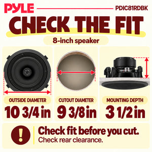 2) NEW Pyle PDIC81RDBK 250W 8 Inch Flush In-Wall In-Ceiling Black Speakers Pair