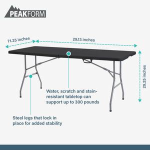 Plastic Development Group 6 Foot Indoor or Outdoor Folding Banquet Table, Black