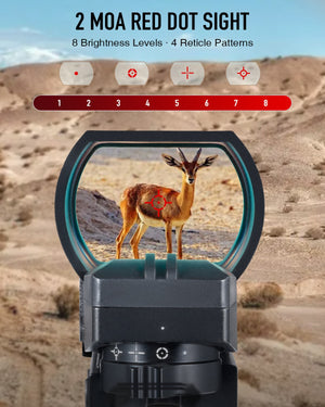 1x40 Reflex Sight, 2MOA, 8 Brightness, Levels 4 Reticle Patterns for Picatinny Weaver Rails