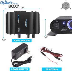 Pyle 90 Watt 8 Ohm Bluetooth Mini Blue Compact Home Studio Class T Amplifier