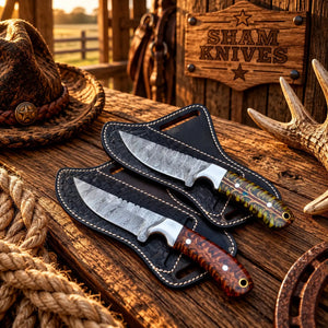 Pine Cone Ridge Cowboy Skinner Duo – 4” Damascus Steel Blades