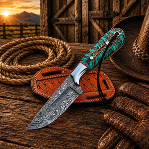 Pinecone Cowboy Working Knife – Damascus Steel 3.5" Blade