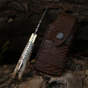 Pinnacle Damascus Pocket Knife with Mother of Pearl Handle