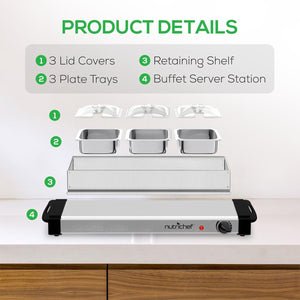 Nutrichef PKBFWM33 NutriChef Electric 3 Tray Buffet Server Hot Plate Food Warmer