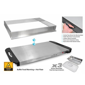 NutriChef Portable 3 Pot Electric Hot Plate Buffet Warmer Chafing Serving Dish