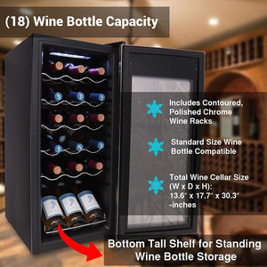 NutriChef Digital Electric 18 Bottle Thermoelectric Wine Chiller Cooler, Black