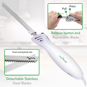 NutriChef 2 Blade Serrated Electric Knife w/ Butcher Block Storage Tray (4 Pack)