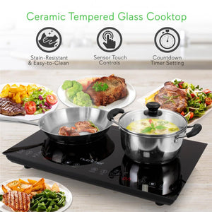 NutriChef 1800W Dual Induction Digital Temp Double Burner Countertop Cooktop