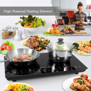 NutriChef 1800W Dual Induction Digital Temp Double Burner Countertop Cooktop