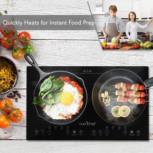 NutriChef 1800W Dual Induction Digital Temp Double Burner Countertop Cooktop