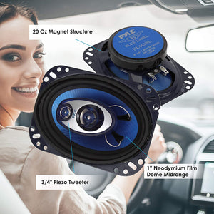 Pyle PL463BL Blue Label 4x6 Inch 240W 3 Way Triaxial Car Speaker Stereo, 2 Pack