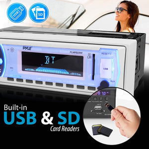 Pyle PLMRB29W Bluetooth Wireless In Dash Marine Stereo Radio Receiver, White