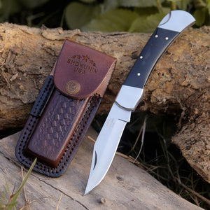 Pocket Knife with Exotic Bull Horn Handle & Sheath Personalized - TRAPSKI