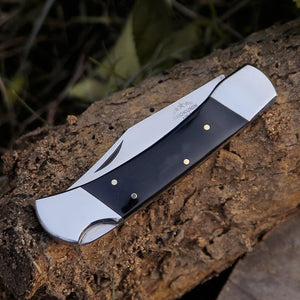 Pocket Knife with Exotic Bull Horn Handle & Sheath Personalized - TRAPSKI