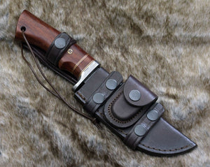 Polaris Damascus Hunting Knife with Exotic Red Heart Wood Handle