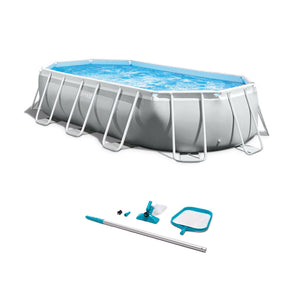 Intex 16.5ft x 9ft x 48in Oval Prism Pool and Cleaning Kit with Skimmer