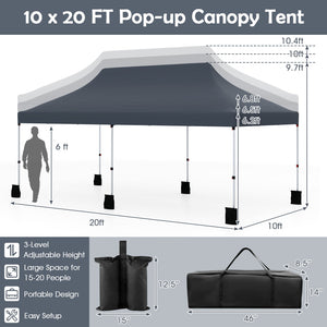 10 X 20 FT Pop up Canopy Tent Foldable Portable Outdoor Gazebo with Carry Bag-Blue