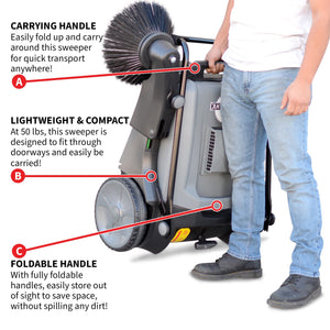 Commercial 38" Push Sweeper with Triple Power Brooms