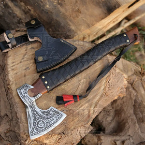 Premium Viking Axe, Hand Forged Viking Camping Axe with Dark wood Shaft & Carbon Steel