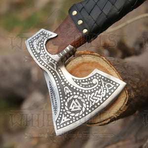 Premium Viking Axe, Hand Forged Viking Camping Axe with Dark wood Shaft & Carbon Steel