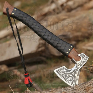 Premium Viking Axe, Hand Forged Viking Camping Axe with Dark wood Shaft & Carbon Steel