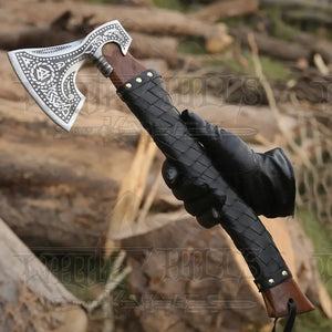 Premium Viking Axe, Hand Forged Viking Camping Axe with Dark wood Shaft & Carbon Steel