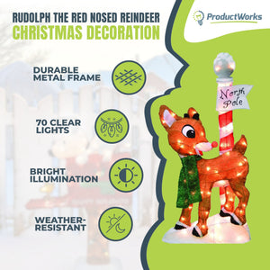 ProductWorks 32" Rudolph the Red Nosed Reindeer Pre-Lit Christmas Yard Decor