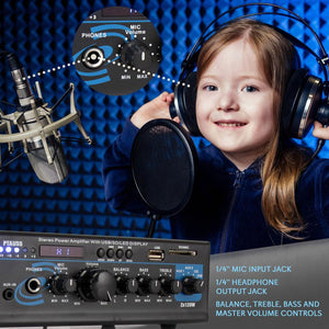 Pyle PTAU55 Bluetooth Home Audio 2 x 120 Watt 2 Channel Power Amplifier Receiver