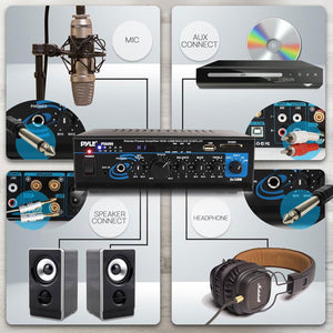 Pyle PTAU55 Bluetooth Home Audio 2 x 120 Watt 2 Channel Power Amplifier Receiver