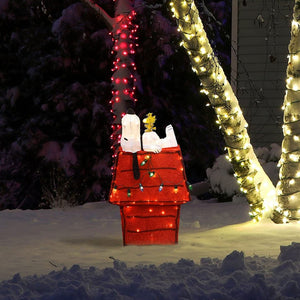 ProductWorks Peanuts 32" Snoopy & Woodstock Doghouse Prelit Christmas Yard
