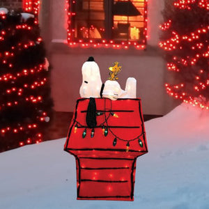 ProductWorks Peanuts 32" Snoopy & Woodstock Doghouse Prelit Christmas Yard