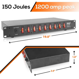 Pyle PDBC70 15 Amp Rack Mountable 9 Outlet Power Strip Surge Protector (2 Pack)