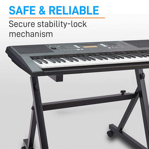 Pyle Adjustable Height Z Style Organ Keyboard Stand with Locking Wheels, Black