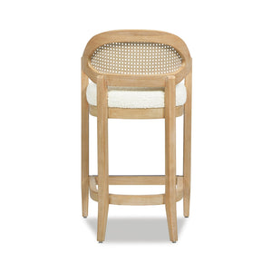 Pyrla 26" Upholstered Counter Stool with Curved Cane Back and Wood Legs