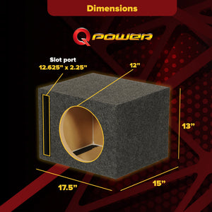 QPower QBASS Vented Chamber 12" Single Audio Subwoofer Enclosure Box, Charcoal