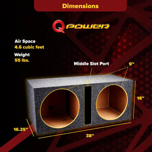 QPower QBASS Dual 15-Inch Vented MDF Subwoofer Sub Box Enclosure