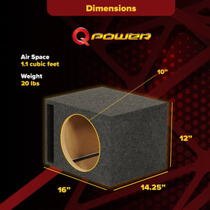 Q Power 10" Heavy-Duty Single Vented Vehicle Subwoofer Enclosure Woofer Box