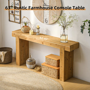 Solid Wood Console Table with Rustic Farmhouse Style – Natural Wood