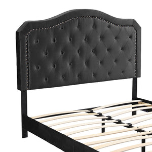 Queen Upholstered Bed Button Tufted with Curve Design