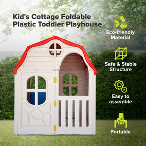 Ram Quality Products Kid's Cottage Foldable Plastic Toddler Outdoor Playhouse - TRAPSKI