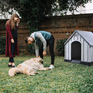 Ram Quality Products Outdoor Pet House Large Waterproof Dog Kennel Shelter, Gray