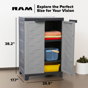 RAM Quality Products PREMIUM Utility 2 Shelf Lockable Storage Cabinet, Gray