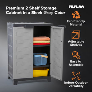 RAM Quality Products PREMIUM Utility 2 Shelf Lockable Storage Cabinet, Gray