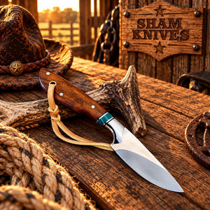 Ranch Rodeo Cowboy Skinning Knife – D2 Steel with Rose Wood & Turquoise Inlay Handle